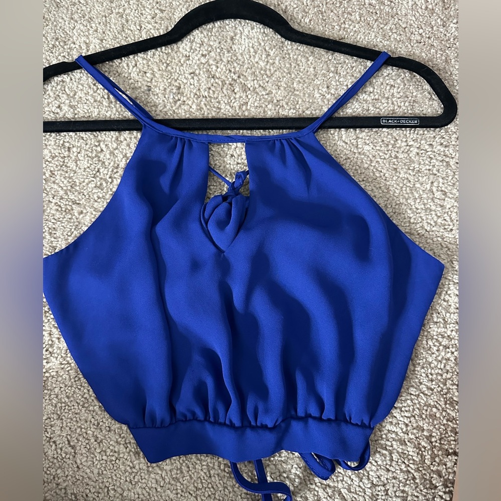 Blue crop top with chest opening